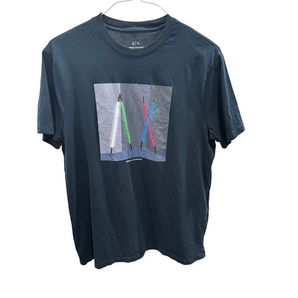 Armani Exchange Neon Light Bar Graphic T Large ‎ Cotton Futuristic Urban fashion